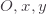 \small{O},x,y